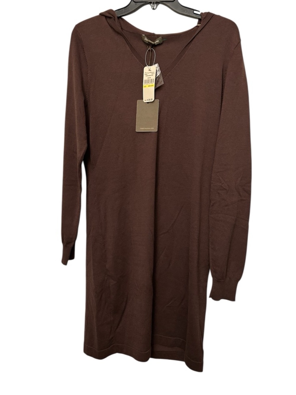 Tommy Bahama Chocolate Brown Hooded Sweater Dress‎ Pickford Medium V Neck